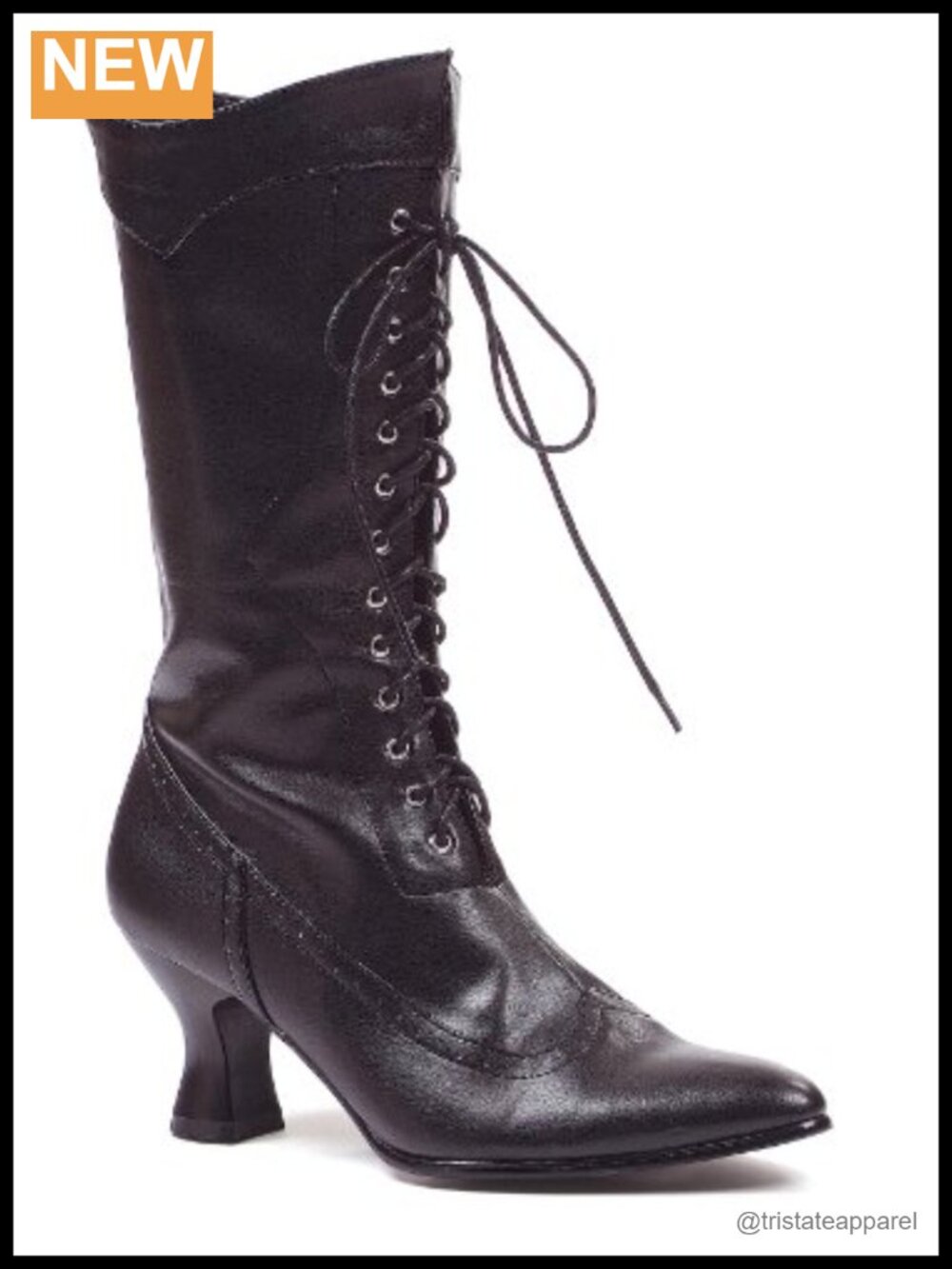 Victorian Mid-Calf Boot with Stacked Heel - Embroidered Closure